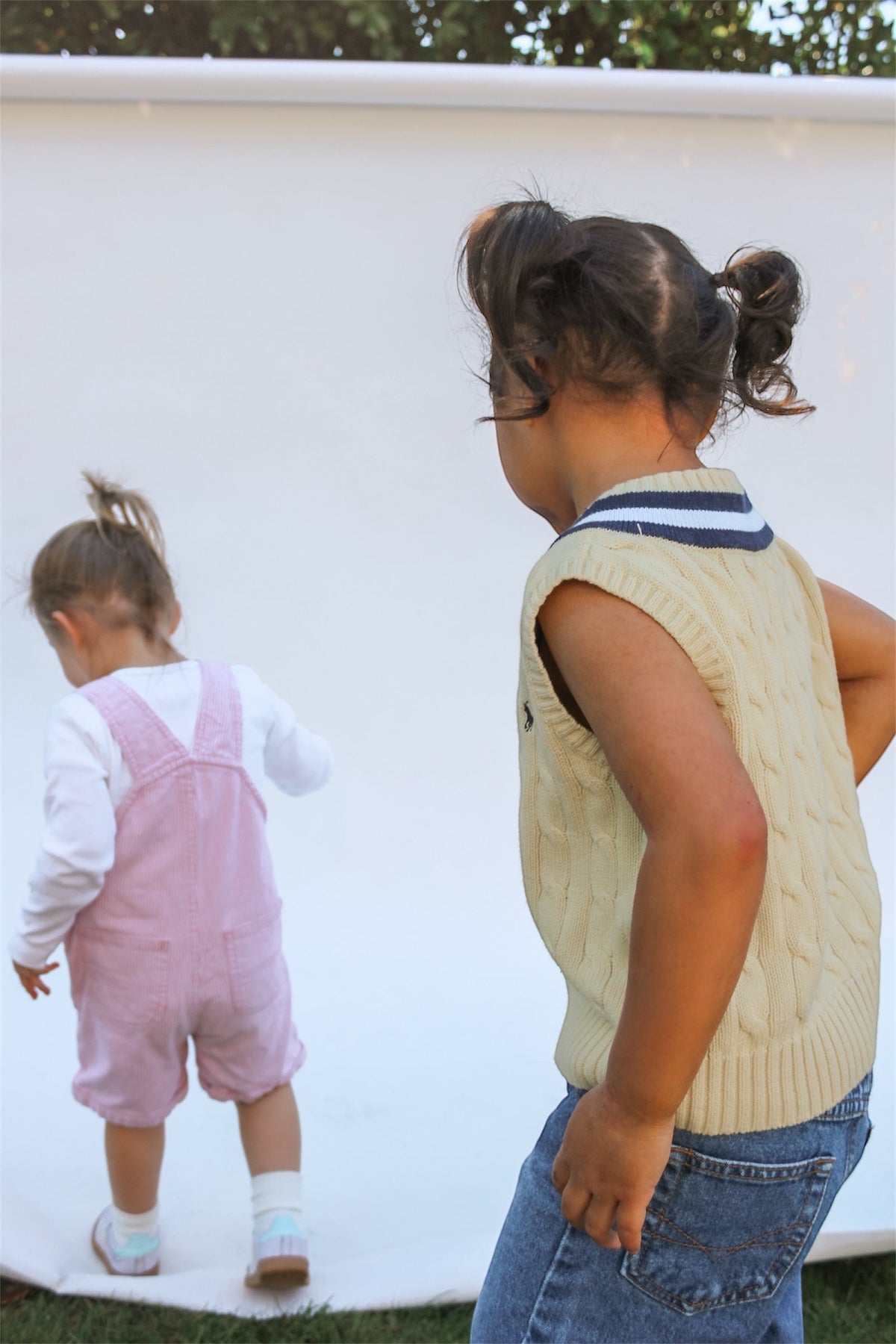 Kids vintage clothing - Ralph Lauren vest & Pink overalls