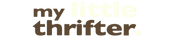 Text 'my little thrifter' on a light blue background